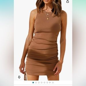 Women Sleeveless Bodycon Ruched Short Dress Side Drawstring
